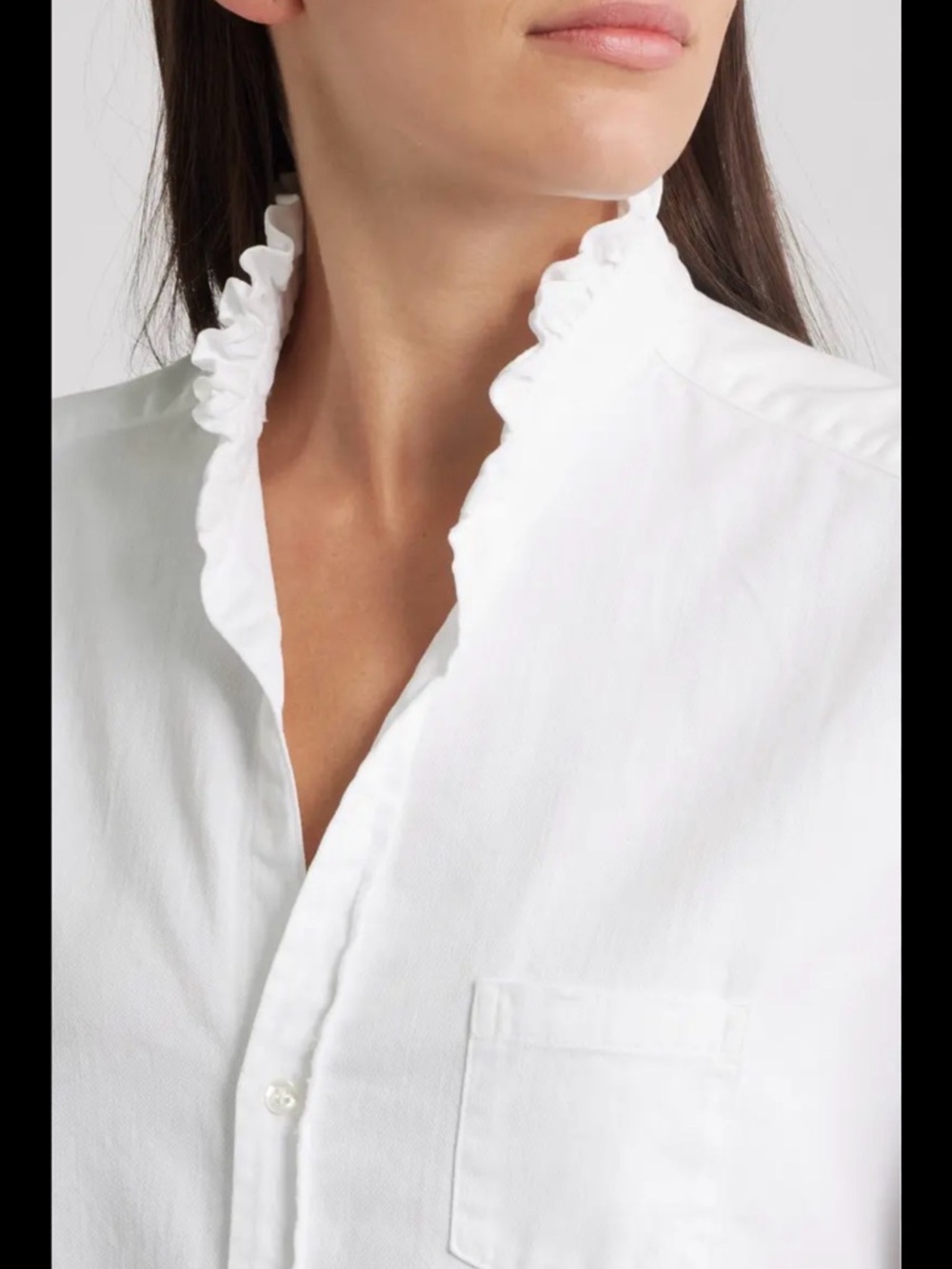 Frank & Eileen 100% Cotton White Ruffle-Trim Popover Shirt